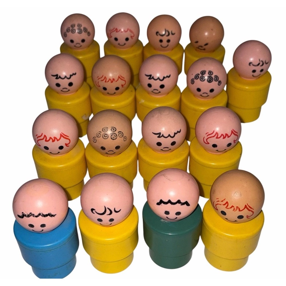 Vintage 1974 Fisher Price Little People Yellow Big Chunky Jumbo Figure Lot of 17